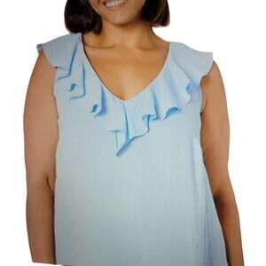 EVANS Women's Sleeveless Shirt Vest Blouse Frill Pale Blue Color Plus Size 22